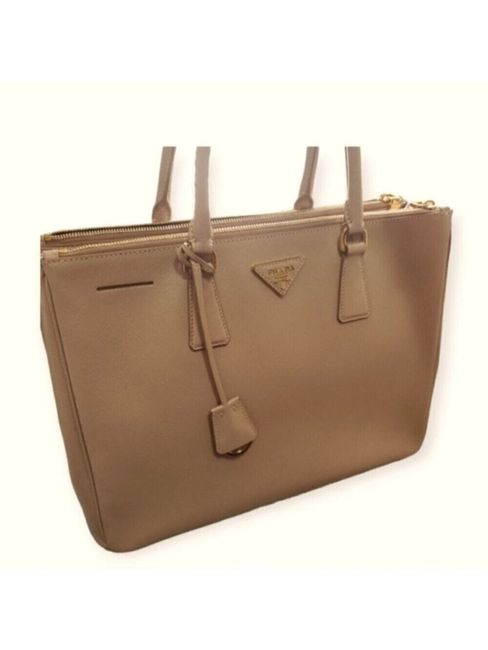 Prada Large Galleria Saffiano Leather Double Zip Tote Bag Cammeo Beige